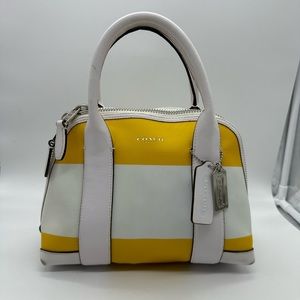 Coach Bleecker Mini Preston Striped Canvas Leather Satchel  Yellow White